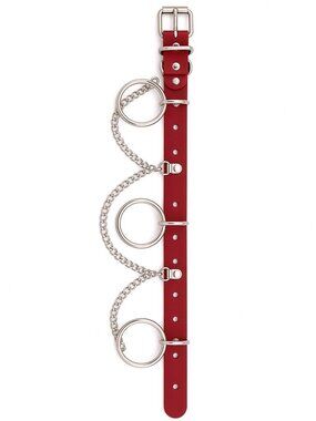 Red Leather 3-Ring Buckle Collar with Looping Chain Accents